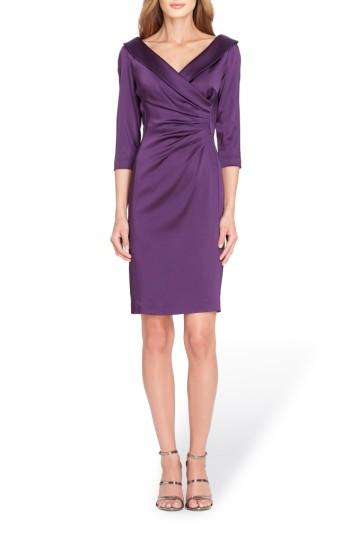 Women's Tahari Ruched Stretch Satin Sheath Dress