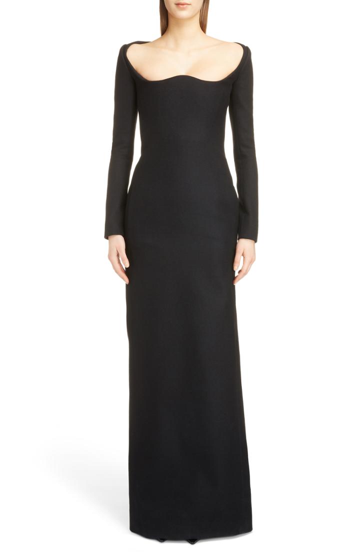 Women's Saint Laurent Long Sleeve Wool Gown Us / 38 Fr - Black