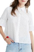 Women's Madewell Eyelet Bell Sleeve Shirt, Size - White