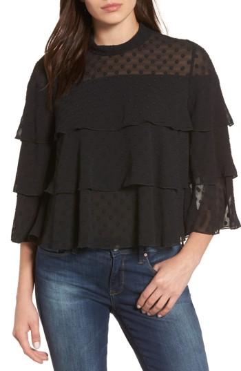 Women's Halogen Ruffle Tiered Blouse - Black