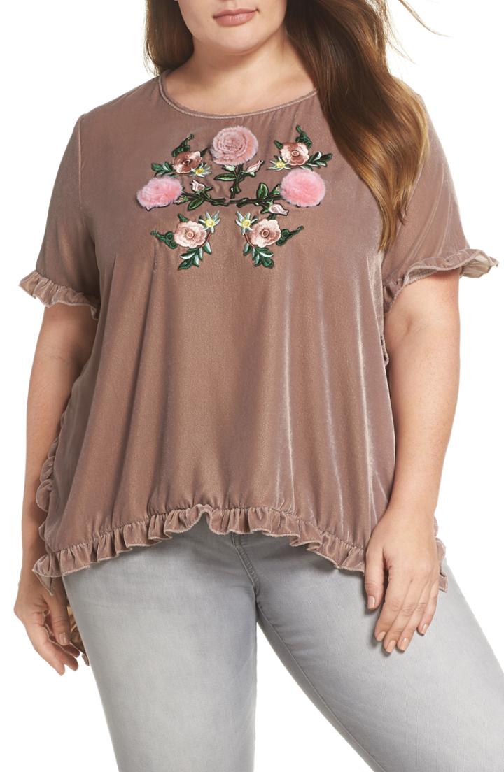 Women's Elvi Amaryllis Applique Velvet Top