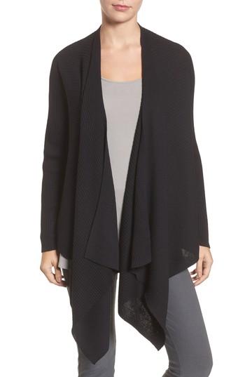 Women's Eileen Fisher Drape Front Wool Cardigan, Size - Black