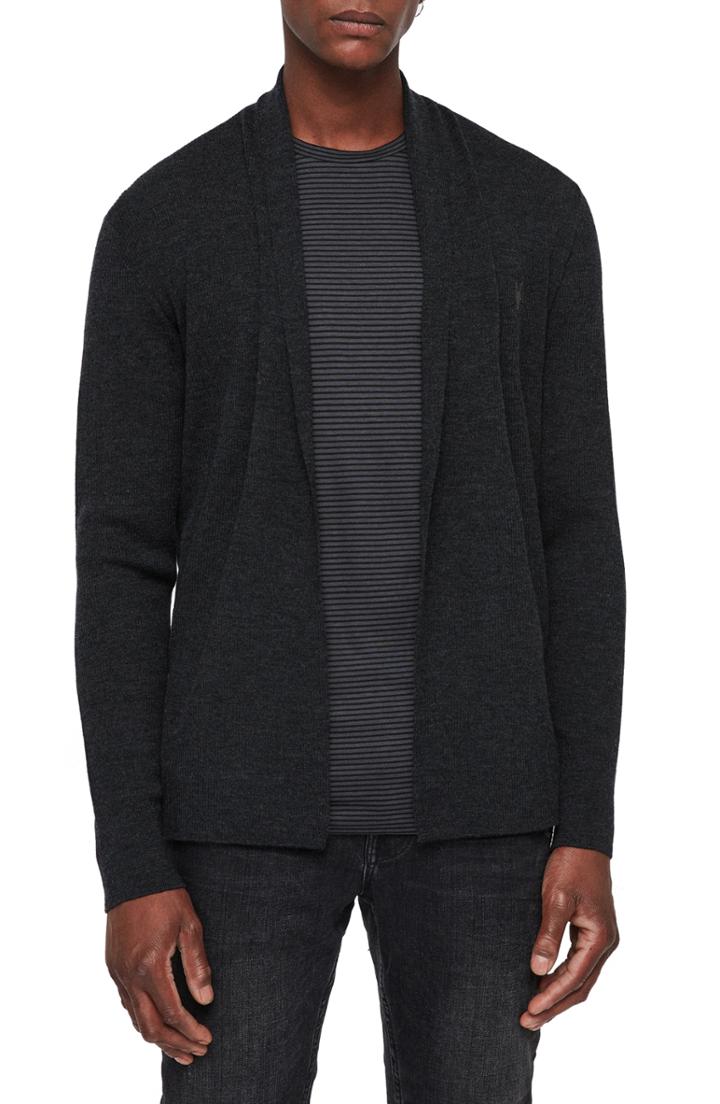 Men's Allsaints Mode Slim Fit Wool Cardigan - Black