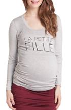 Women's Lilac Clothing 'frenchie - Little Girl' Maternity Tee - Grey