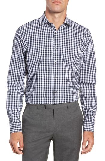 Men's Nordstrom Men's Shop Tech-smart Trim Fit Stretch Check Dress Shirt - 32/33 - Blue