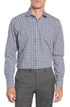 Men's Nordstrom Men's Shop Tech-smart Trim Fit Stretch Check Dress Shirt - 32/33 - Blue