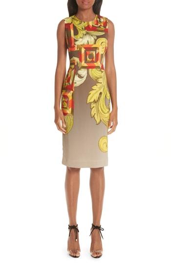 Women's Versace Collection Geometric Scroll Print Sheath Dress Us / 38 It - Yellow
