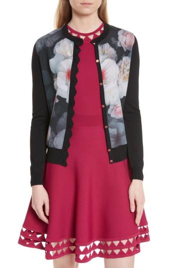 Women's Ted Baker London Shelsi Chelsea Floral Front Cardigan - Black