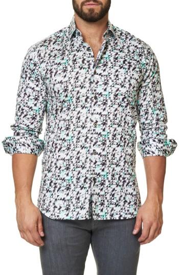 Men's Maceoo Trim Fit Geo Print Sport Shirt (l) - Grey