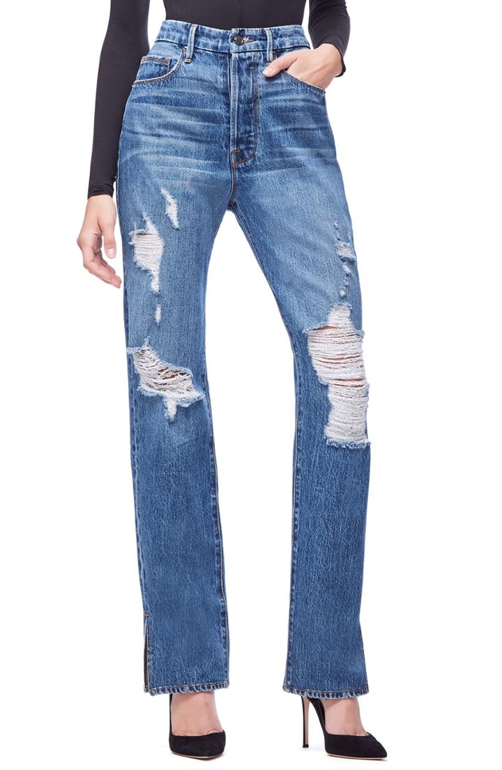 Women's Good American Good Boy High Rise Ripped Boyfriend Jeans - Blue