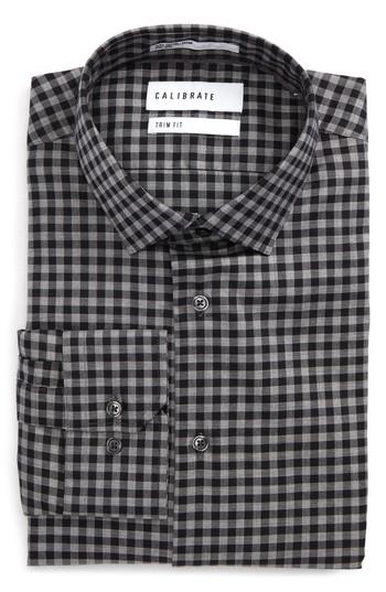 Men's Calibrate Trim Fit Check Dress Shirt .5 32/33 - Black