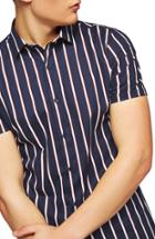 Men's Topman Muscle Fit Resort Stripe Shirt, Size - Blue