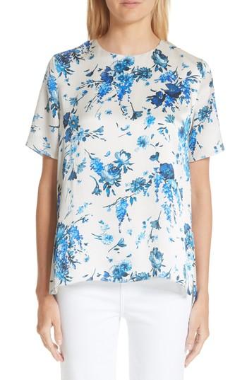 Women's Adam Lippes Floral Print Hammered Silk Blouse - Ivory