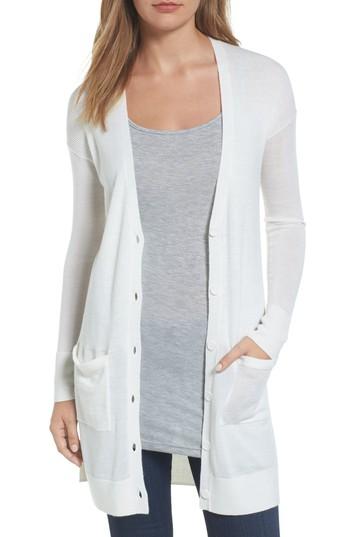 Women's Halogen Rib Knit Wool Blend Cardigan, Size - Ivory