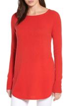 Petite Women's Halogen Shirttail Wool & Cashmere Boatneck Tunic P - Red