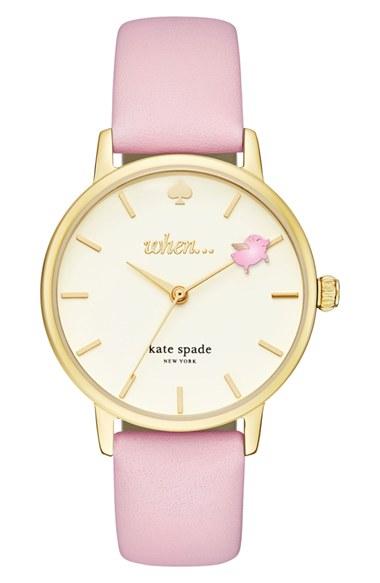 Women's Kate Spade New York Metro Round Leather Strap Watch, 34mm