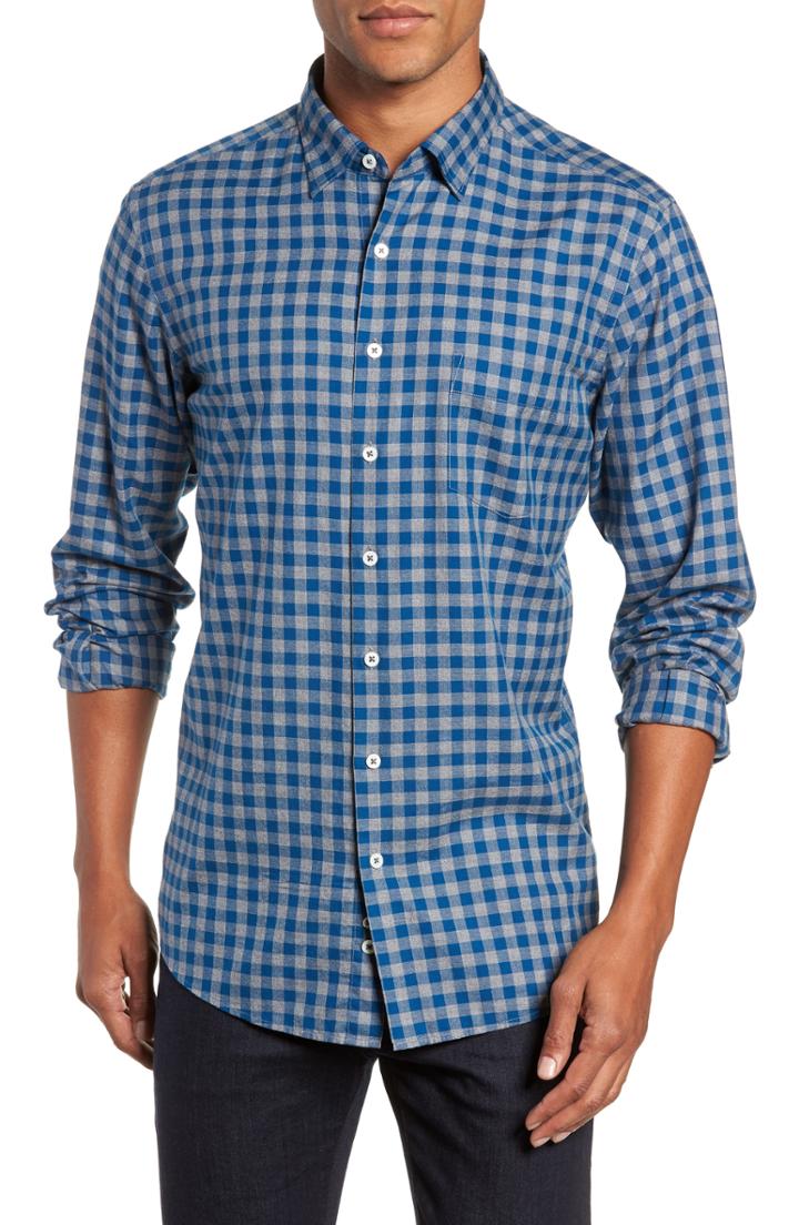 Men's Rodd & Gunn East Harbor Sports Fit Check Sport Shirt, Size - Grey
