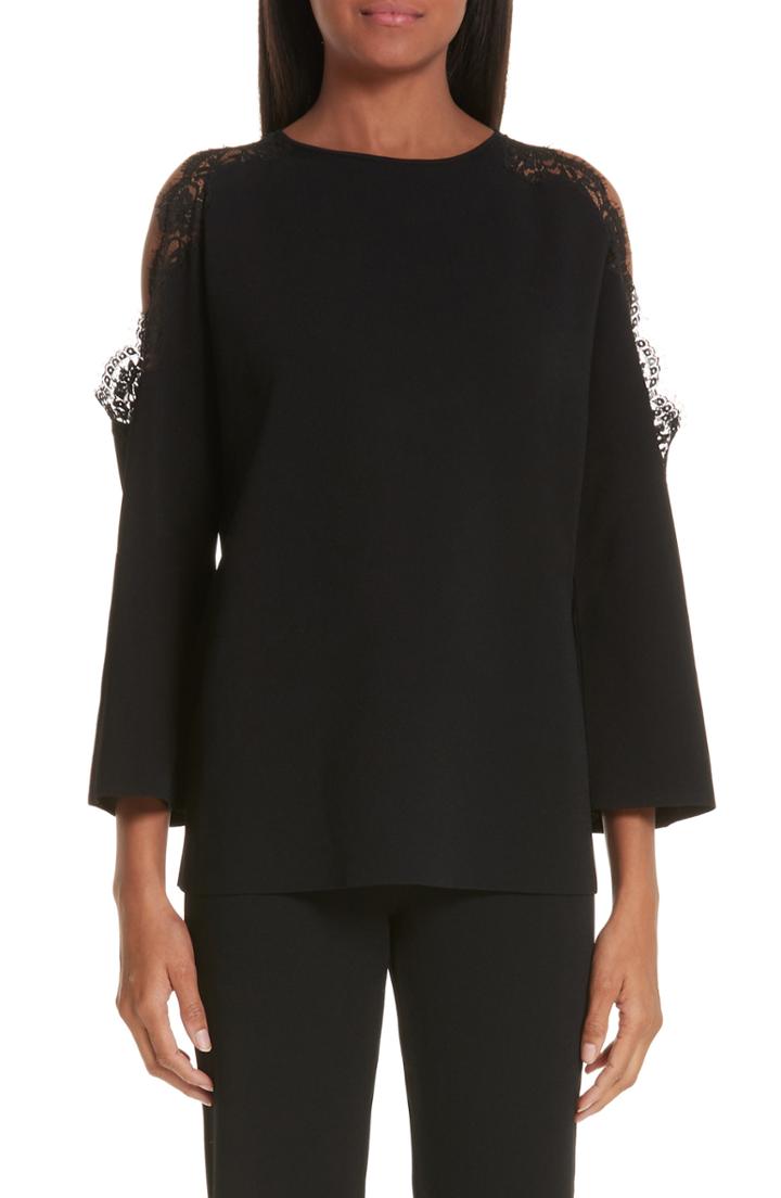 Women's Stella Mccartney Lace Trim Cold Shoulder Sweater Us / 36 It - Black