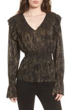 Women's Hinge Foil Print Smocked Top, Size - Black