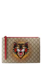 Gucci Embroidered Angry Cat Gg Supreme Zip Pouch -