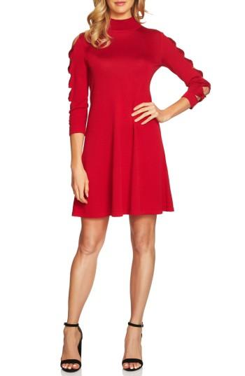 Women's Cece Bow Sleeve Mock Neck Sweater Dress, Size - Red