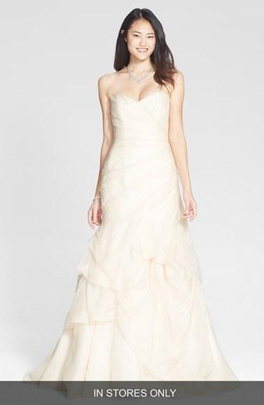 Women's Bliss Monique Lhuillier Draped Silk Organza Trumpet Dress