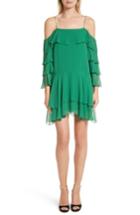 Women's Alice + Olivia Lexis Lyrd Silk Cold Shoulder Ruffle Dress - Green