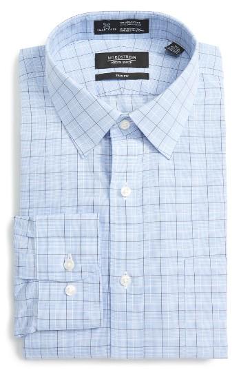 Men's Nordstrom Men's Shop Smartcare(tm) Trim Fit Check Dress Shirt - 34/35 - Blue