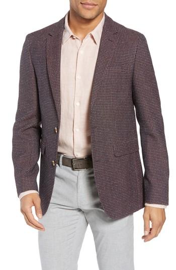 Men's Sand Trim Fit Check Wool Blend Sport Coat R Eu - Blue