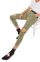 Women's We The People By Free People High Rise Busted Knee Skinny Jeans - Green