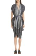 Women's Zero + Maria Cornejo Mixed Stripe Zip Front Belted Dress - Black