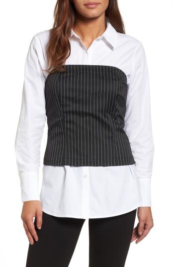 Petite Women's Pleione Menswear Bustier Shirt, Size P - Black