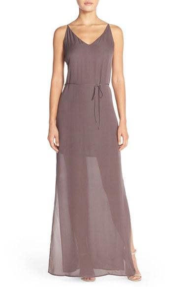 Women's Maids Rory Beca 'harlow' Belted Silk Georgette Deep V-back Gown