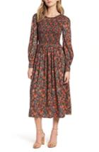 Women's Hinge Print Smocked Bodice Dress, Size - Black