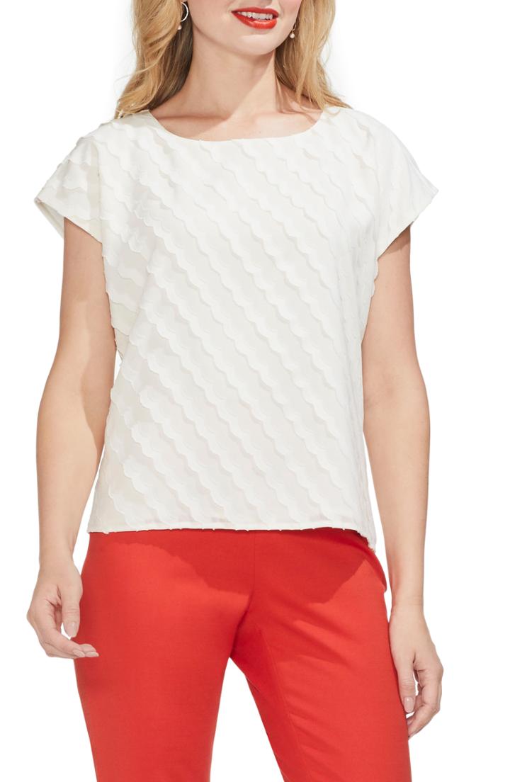 Women's Vince Camuto Scallop Stripe Fil Coupe Top - Ivory