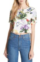 Women's Alice + Olivia Hellen Boxy Floral Print Tee - White