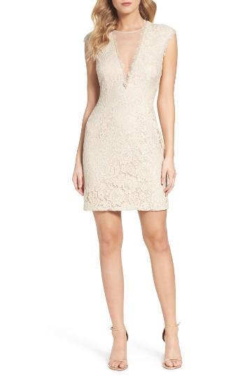 Women's Aidan By Aidan Mattox Open Back Lace Sheath Dress - Beige