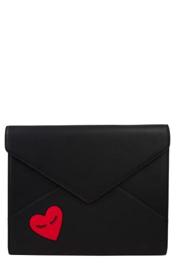 Sonix Fancy Heart Faux Leather Laptop Clutch - Black
