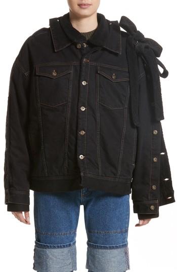 Women's Y/project Double Layer Denim Jacket With Faux Shearling Collar - Black