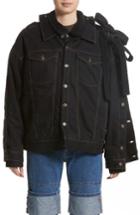 Women's Y/project Double Layer Denim Jacket With Faux Shearling Collar - Black