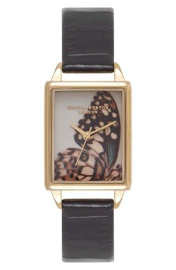 Women's Olivia Burton Woodland Tank Leather Strap Watch, 30mm