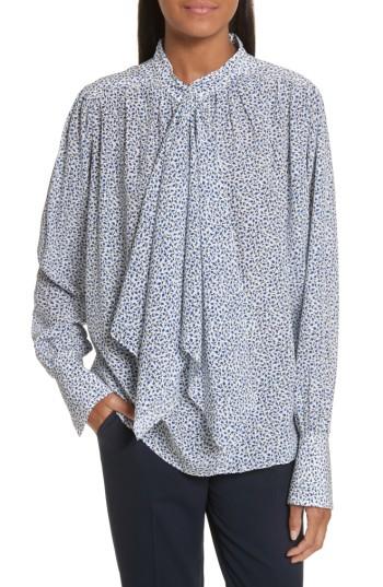 Women's Joseph Cora Tie Neck Liberty Print Silk Blouse Us / 38 Fr - Blue
