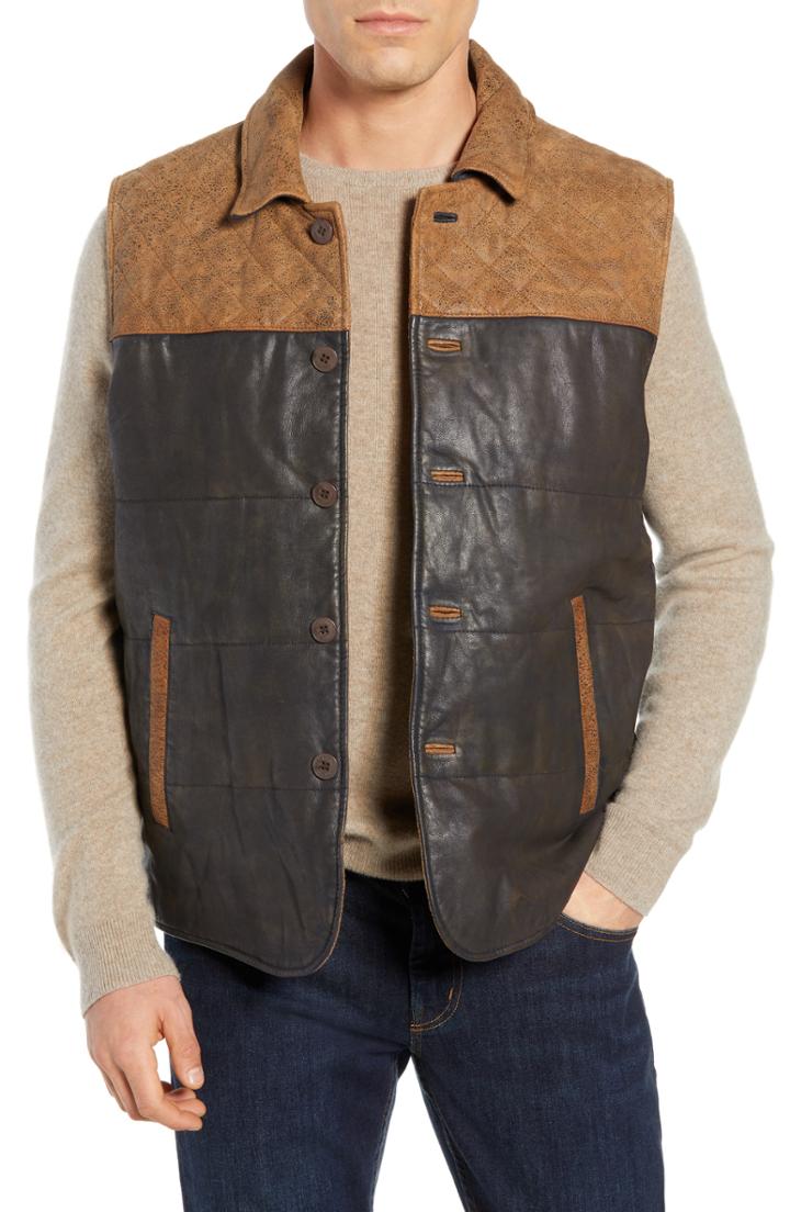 Men's Flynt Colorblock Quilted Leather Vest - Brown