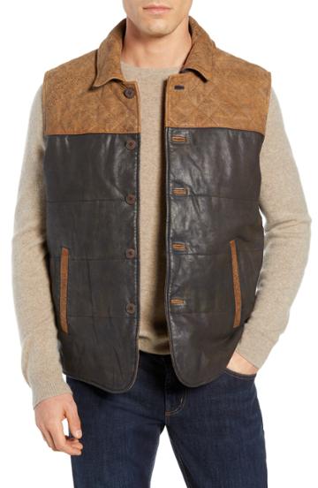 Men's Flynt Colorblock Quilted Leather Vest - Brown