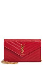 Women's Saint Laurent Large Monogram Quilted Leather Wallet On A Chain - Red