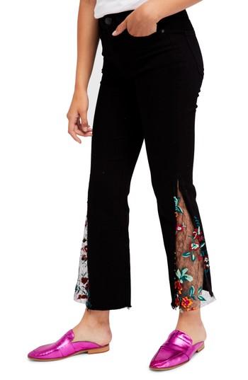 Women's Free People Embroidered Lace Flare Jeans - Black