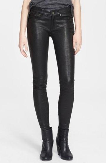 Rag & Bone/jean Lambskin Leather Skinny Pants Womens Washed Black