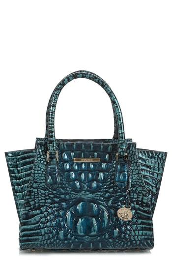 Brahmin Mini Priscilla Croc Embossed Leather Satchel - Blue/green