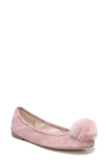 Women's Sam Edelman Farina Flat With Faux Fur Pompom .5 M - Pink