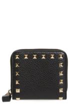 Women's Valentino Garavani Rockstud Lambskin Leather Zip Around Wallet - Black